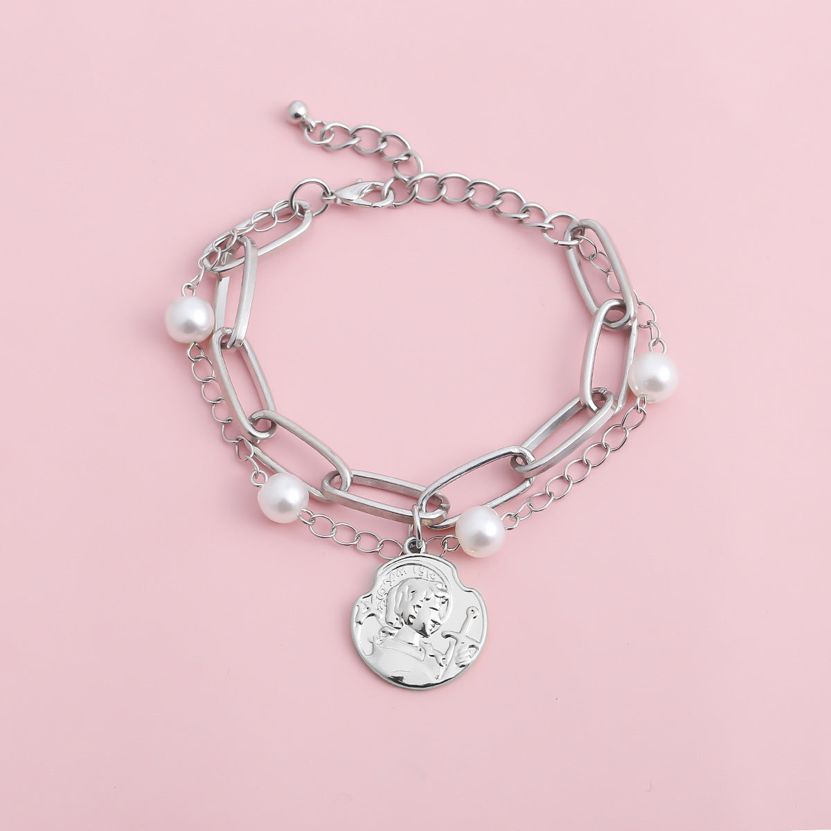 Mumtaz Jewellers 2-Layer Pearl and Coin Bracelet