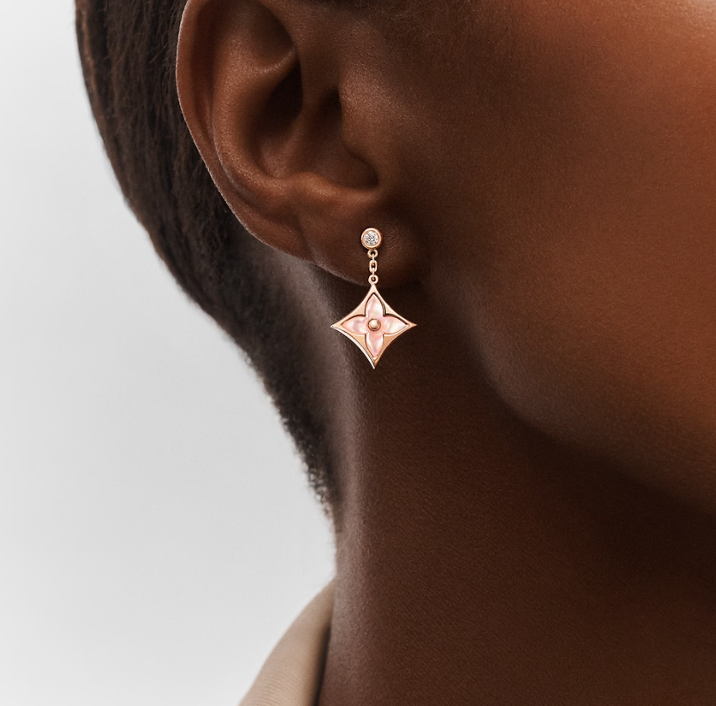 Color Blossom Earstuds, 18k Gold Plated, Pink Mother-Of-Pearl, And Zirconia Diamond