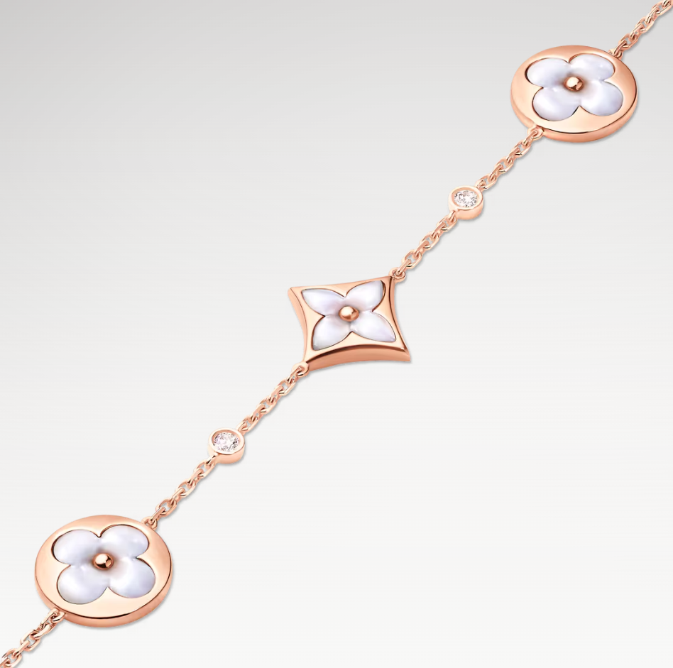 Color Blossom Multi-Pattern Bracelet, Plated With 18k Rose Gold, White Mother-of-Pearl, And Zircon
