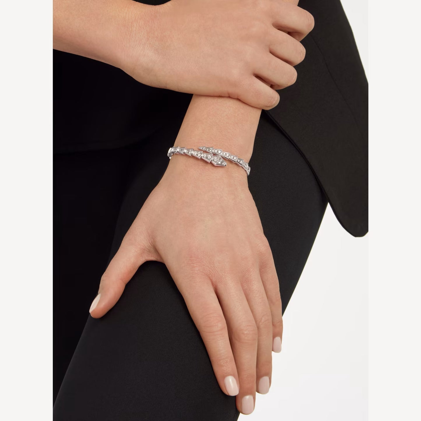 Serpenti Bracelet, 18k White Gold Plated, Cubic Zircon Paved