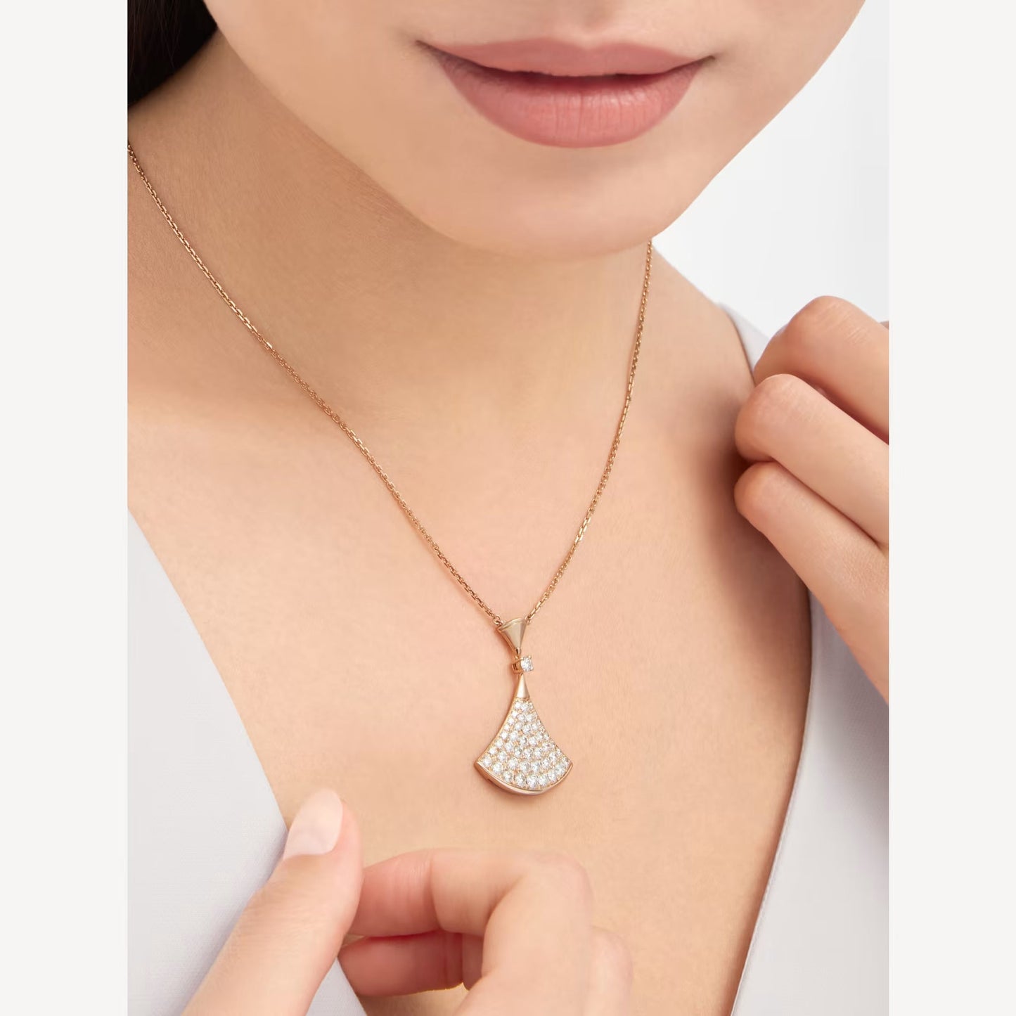 Divas' Dream Necklace, 925 Silver, 18k Rose Gold Plated, Cubic Zircon Paved