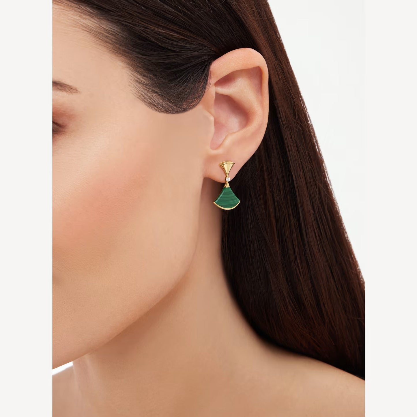 Divas' Dream Earring, 925 Silver, 18k Yellow Gold Plated, Green Agate