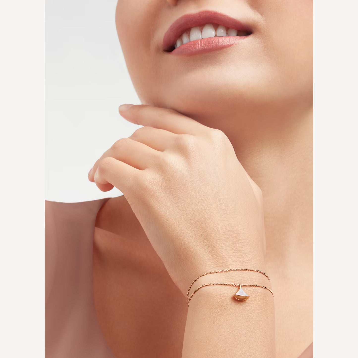 Divas' Dream Double Chain Bracelet - 925 Sterling Silver, 18K Yellow Gold Plated with Mother of Pearl