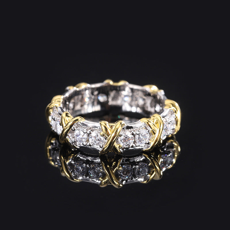 Geometric Shape Ring,925 Silver,Inlaid With Imitation Diamonds