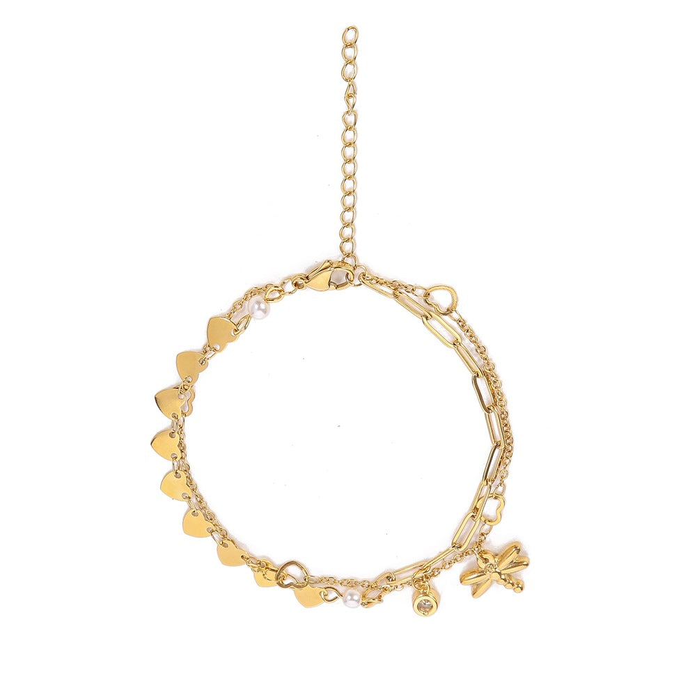 Mumtaz Jewellers Gold Heart & Dragonfly Bracelet
