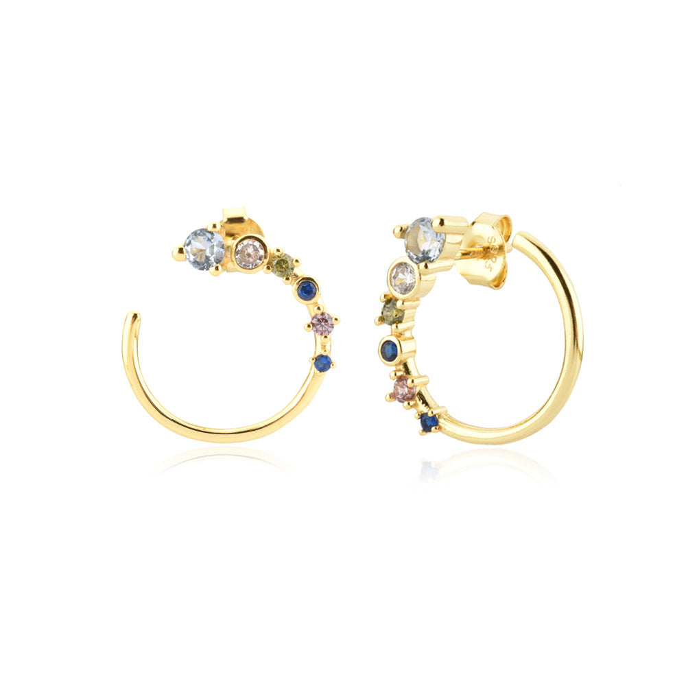 Mumtaz Jewellers Rainbow Gemstone Gold C-Hoops