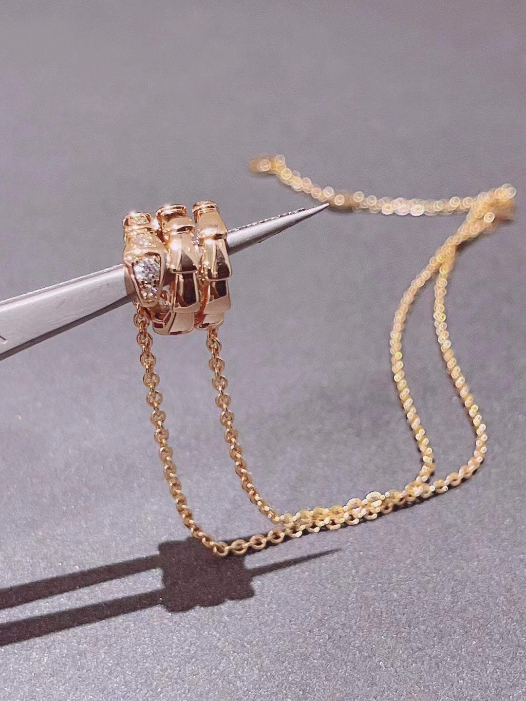Serpenti Necklace, 925 Silver, 18k Rose Gold Plated, Inlaid Cubic Zircon