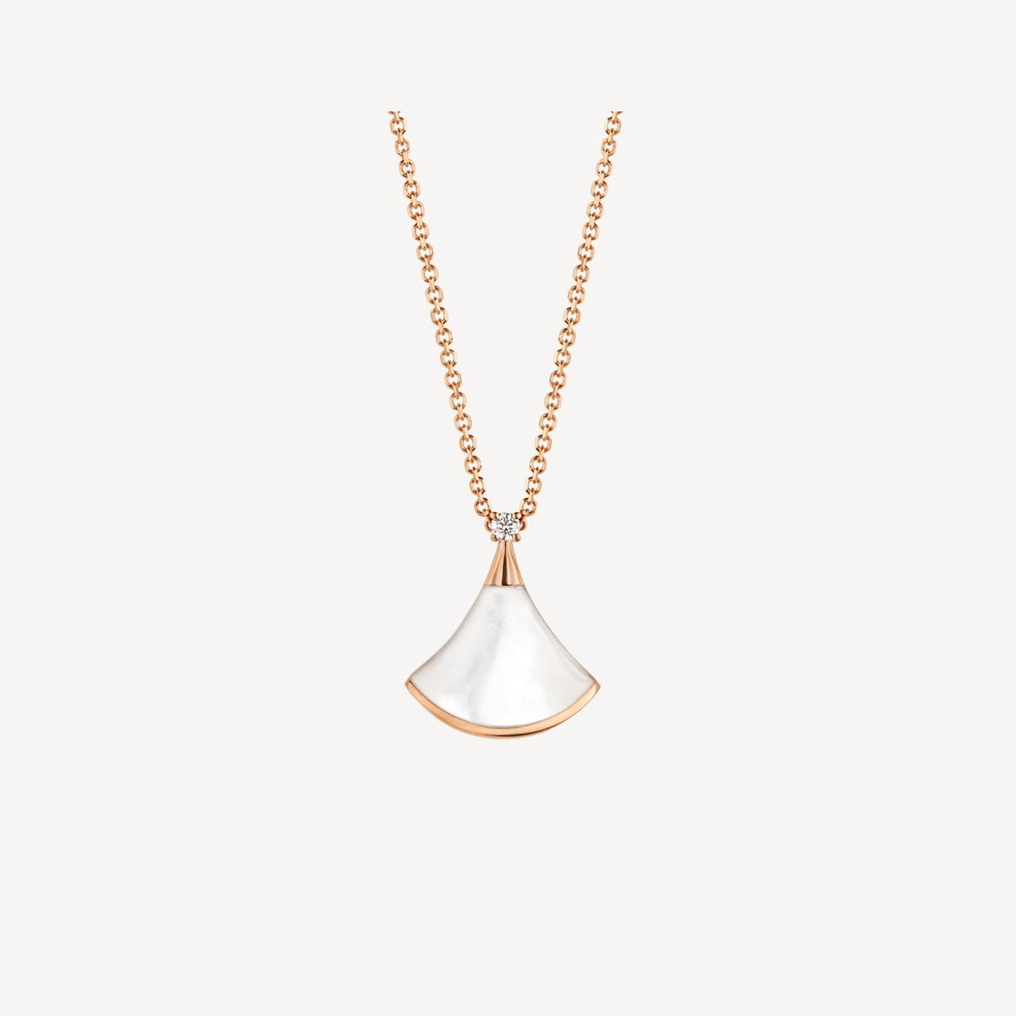 Gold Mother of Pearl Fan Pendant Necklace