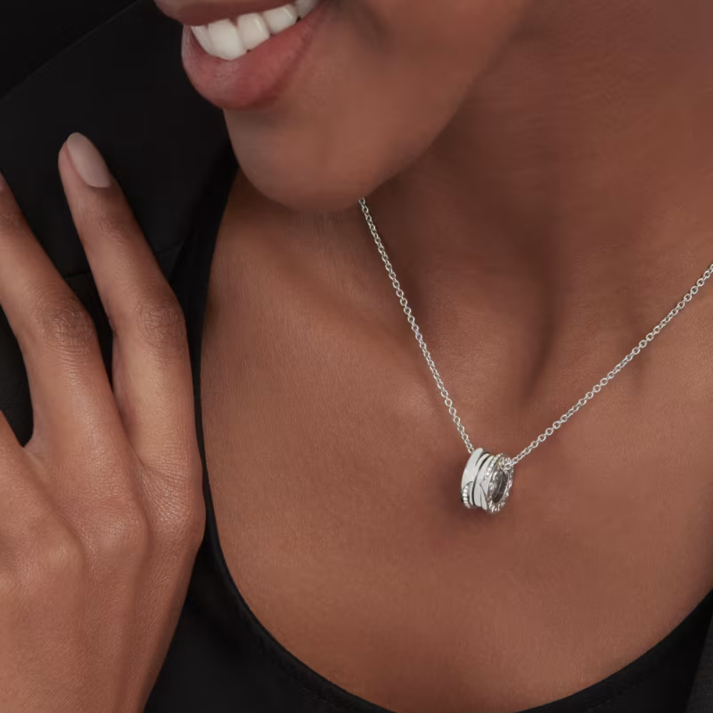 Mumtaz Jewellers B.zero1 necklace, 925 Silver, 18k Gold Plated, Pendant edge set with zircons