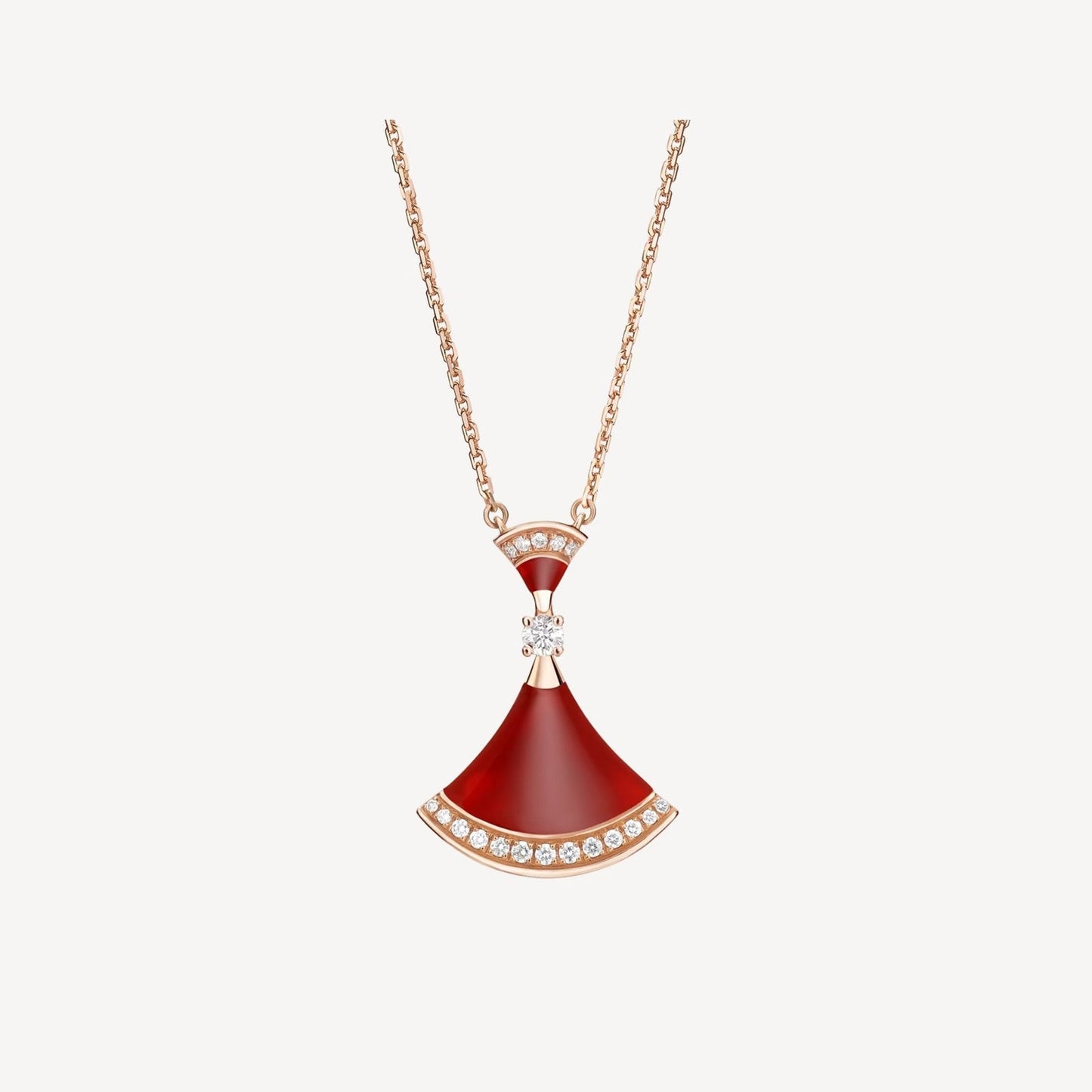 Rose Gold Red Agate Fan Pendant Necklace