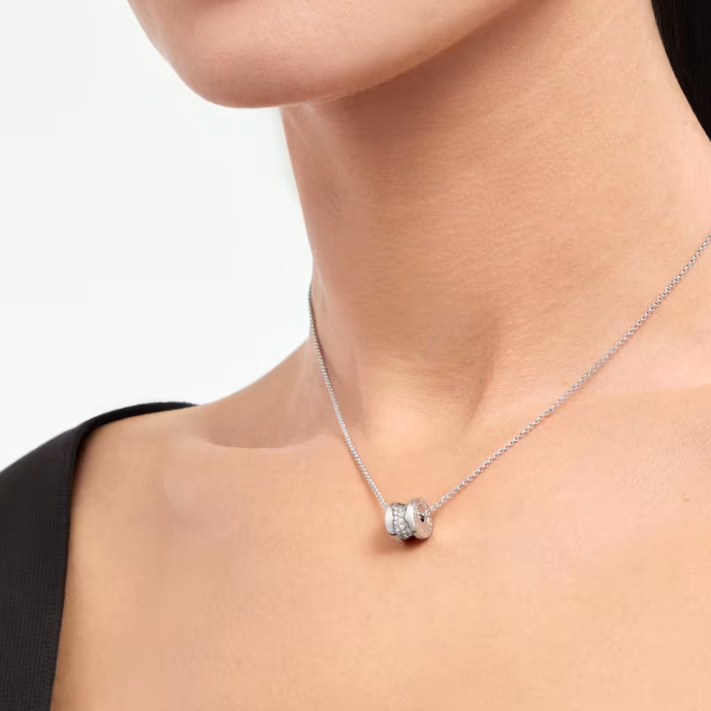 Mumtaz Jewellers B.zero1 necklace, 925 Silver, 18k Gold Plated, Spiral pavé zircon