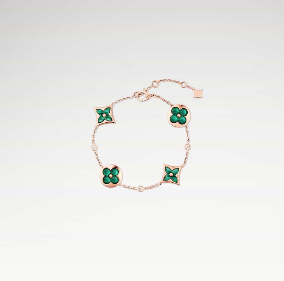 Color Blossom Multi-Pattern Bracelet, Plated With 18k Rose Gold, Malachite, And Zircon