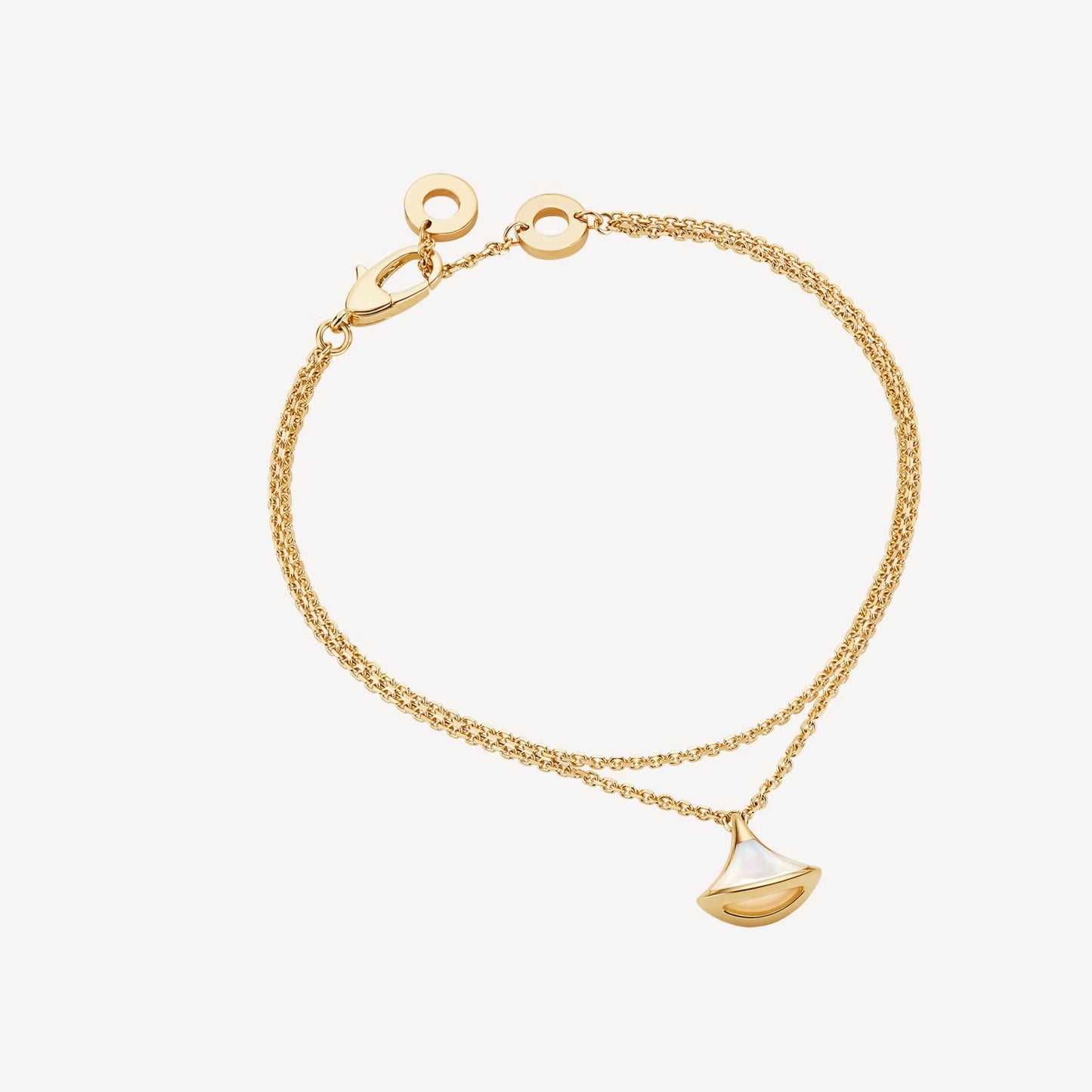 Divas' Dream Double Chain Bracelet - 925 Sterling Silver, 18K Yellow Gold Plated with Mother of Pearl