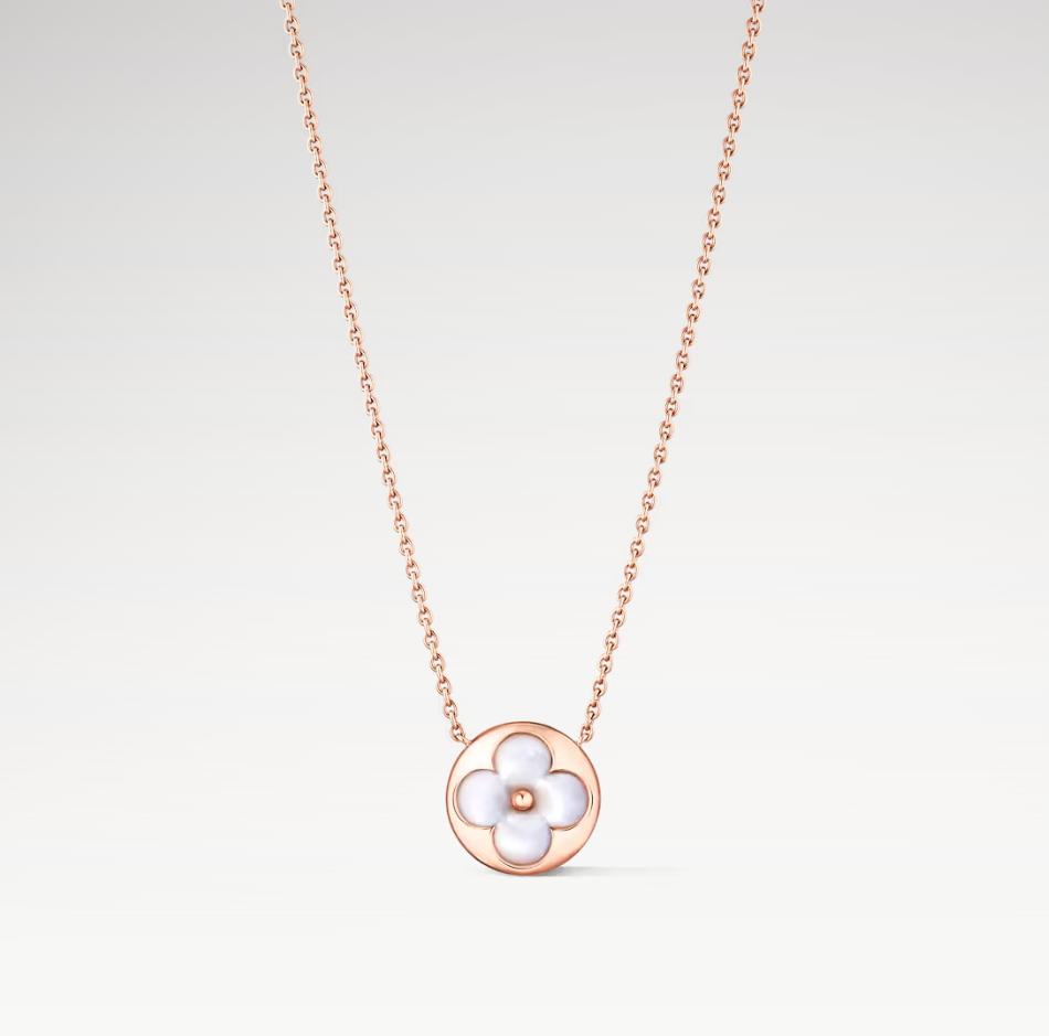 Color Blossom Sun Pendant Necklace, Plated With 18k Rose Gold, White Mother-Of-Pearl