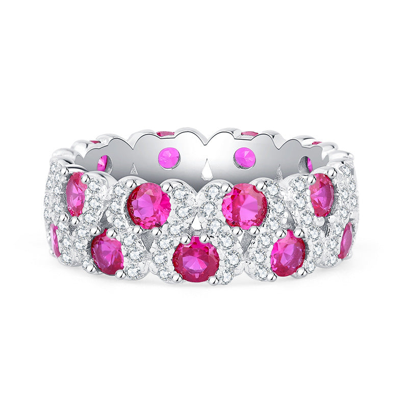 Mumtaz Jewellers Wedding Band,925 Silver,Inlaid With Imitation Diamonds And Imitation Rubies