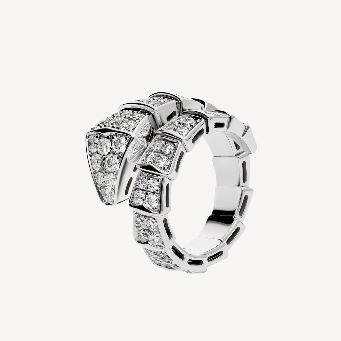 Serpenti Ring, V Gold, 18k White Gold Plated, Cubic Zircon Paved