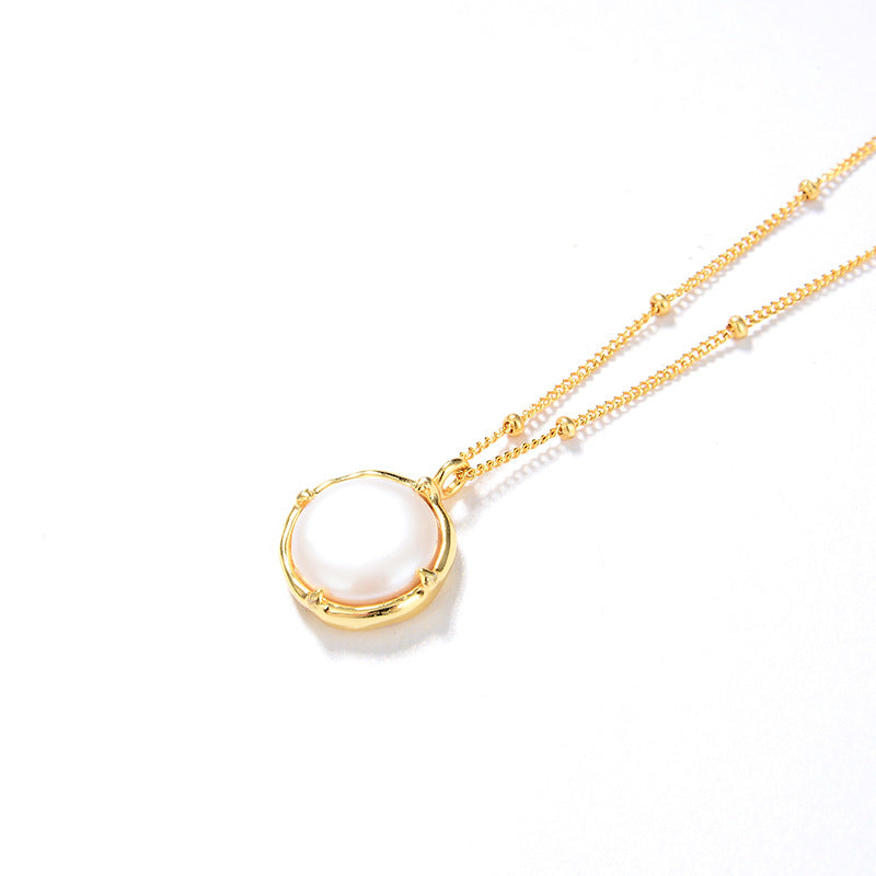 Mumtaz Jewellers Baroque Button Pearl Necklace, 925 Silver, 18k Gold Plated