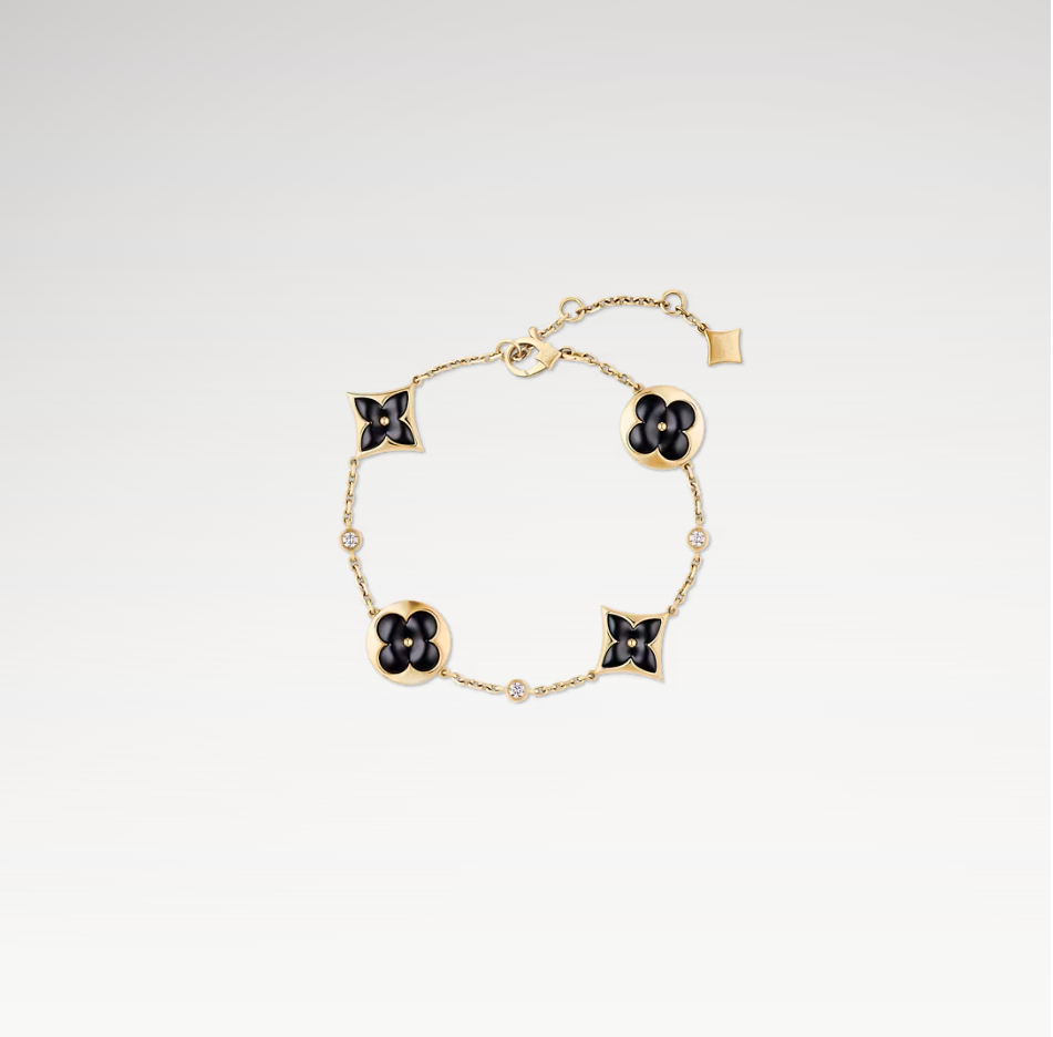 Color Blossom Multi-Pattern Bracelet, 18k Gold Plated, Onyx And Zircon