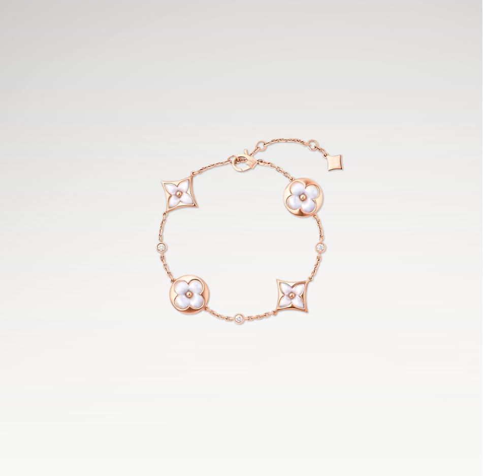 Color Blossom Multi-Pattern Bracelet, Plated With 18k Rose Gold, White Mother-of-Pearl, And Zircon