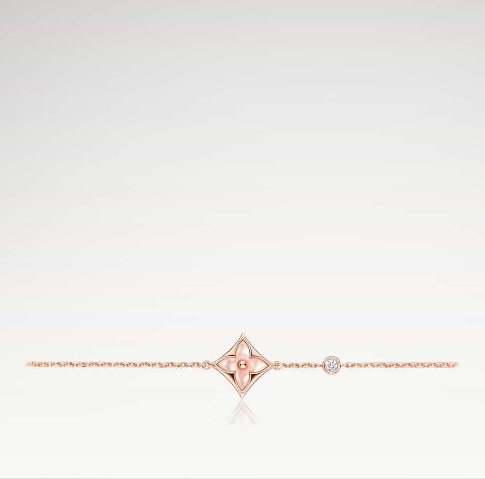 Color Blossom Star Bracelet, Plated With 18k Rose Gold, Pink Mother-of-Pearl, And Zircon