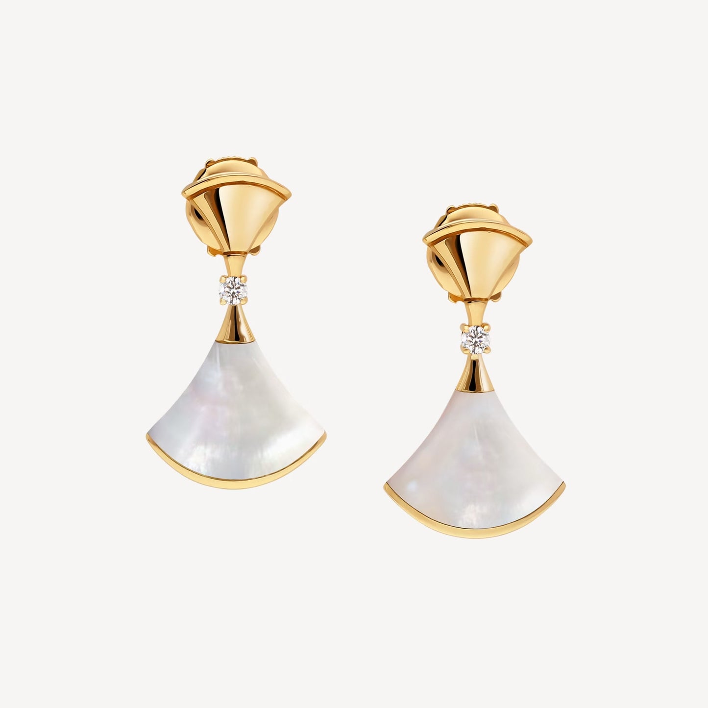 Divas' Dream Earrings - 925 Sterling Silver, 18K Yellow Gold Plated with Mother of Pearl & Cubic Zirconia