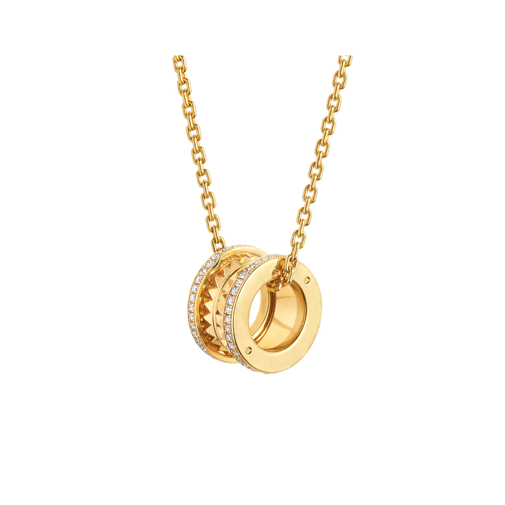 Mumtaz Jewellers B.zero1 Rock necklace with 18 kt gold plated pendant with studded spiral, pavé diamonds on the edges