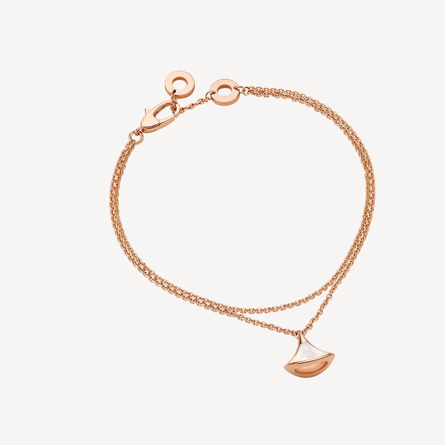 Divas' Dream Double Chain Bracelet 925 Sterling Silver, 18K Rose Gold Plated with Mother of Pearl