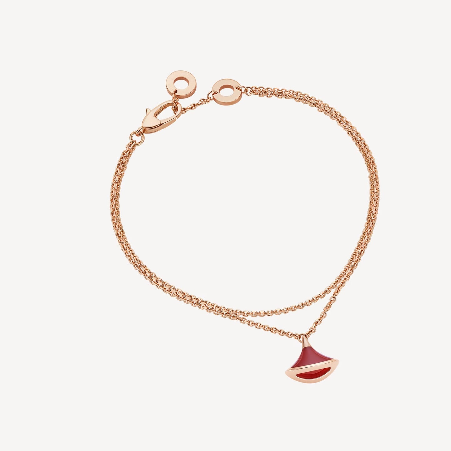Divas' Dream Double Chain Bracelet - 925 Sterling Silver, 18K Rose Gold Plated with Red Agate
