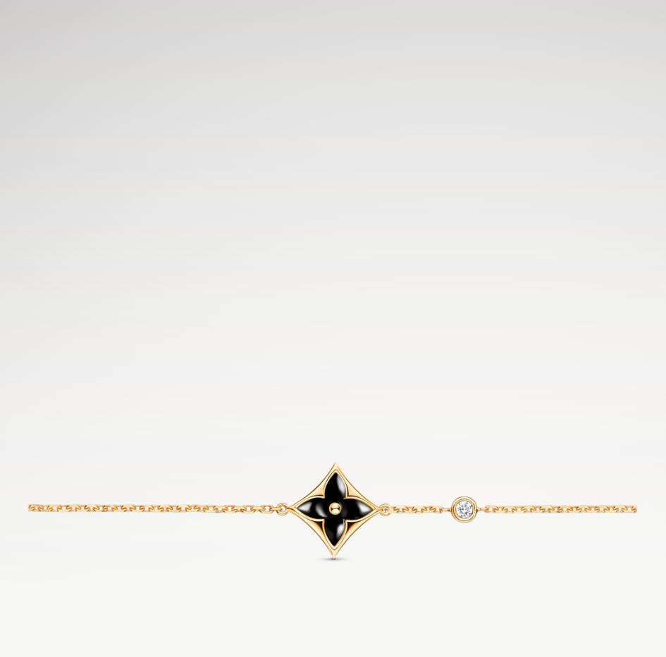 Color Blossom Star Bracelet, 18k Gold Plated, Onyx And Zircon