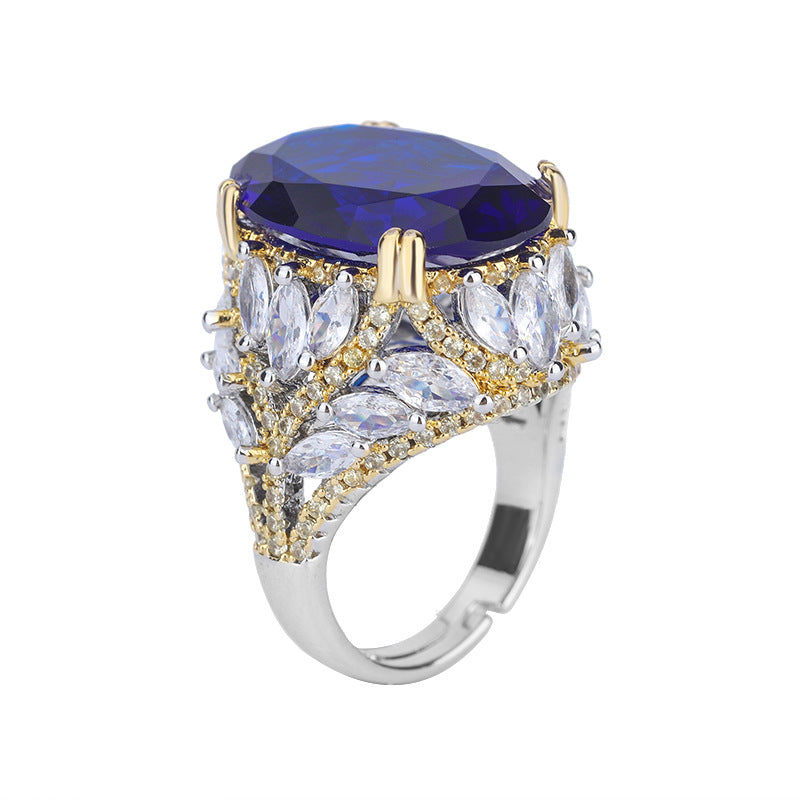 Mumtaz Jewellers Royal Sapphire Ring, 18k Gold Plated, Inlaid With Imitation Diamond