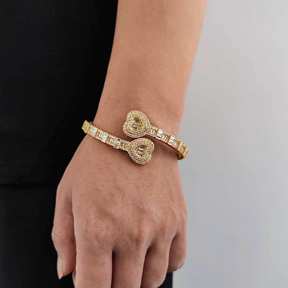 Heart Baguette Bangle, Gold Plated