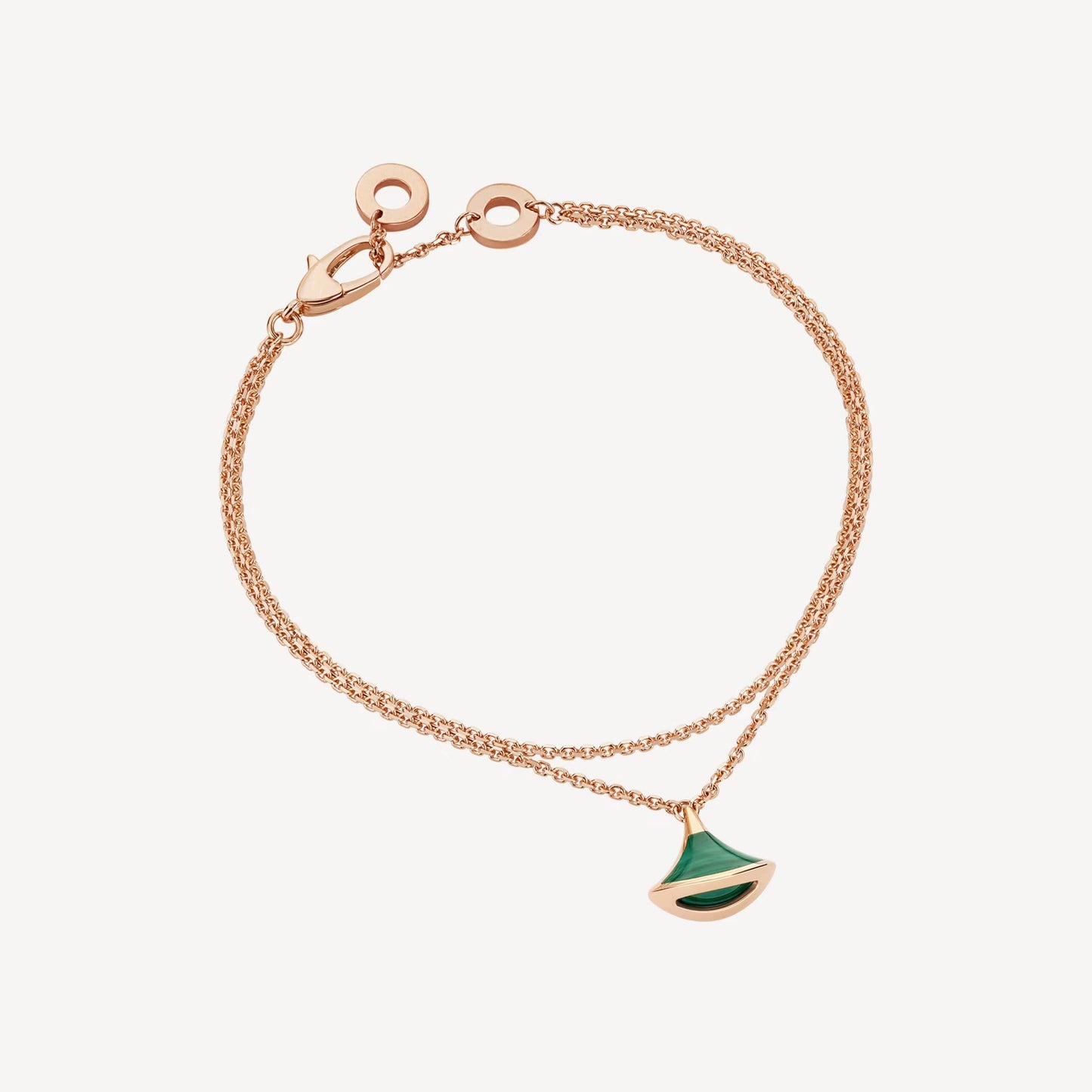 Divas' Dream Double Chain Bracelet - 925 Sterling Silver, 18K Rose Gold Plated with Green Agate