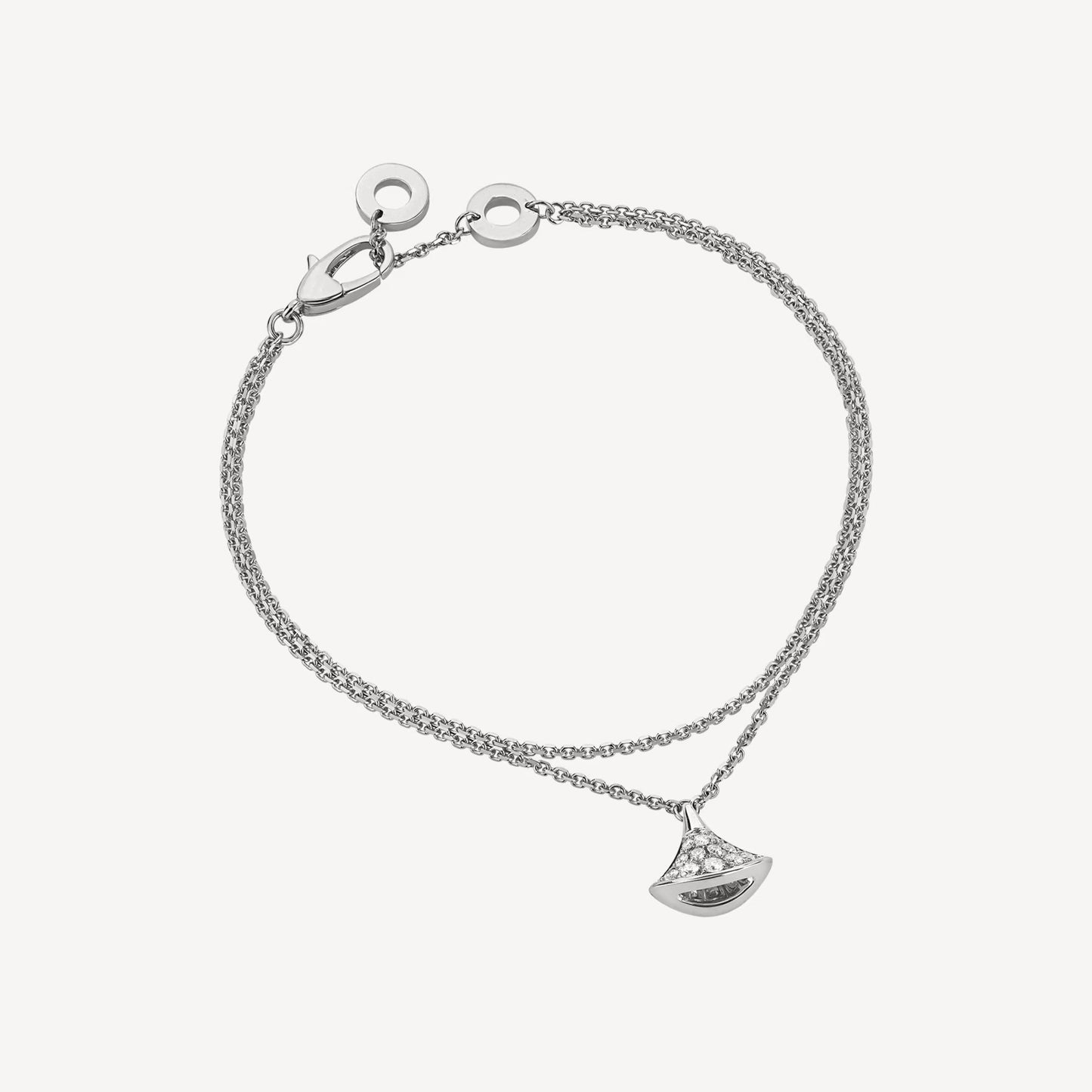 Divas' Dream Double Chain Bracelet - 925 Sterling Silver, 18K White Gold Plated with Paved Cubic Zirconia
