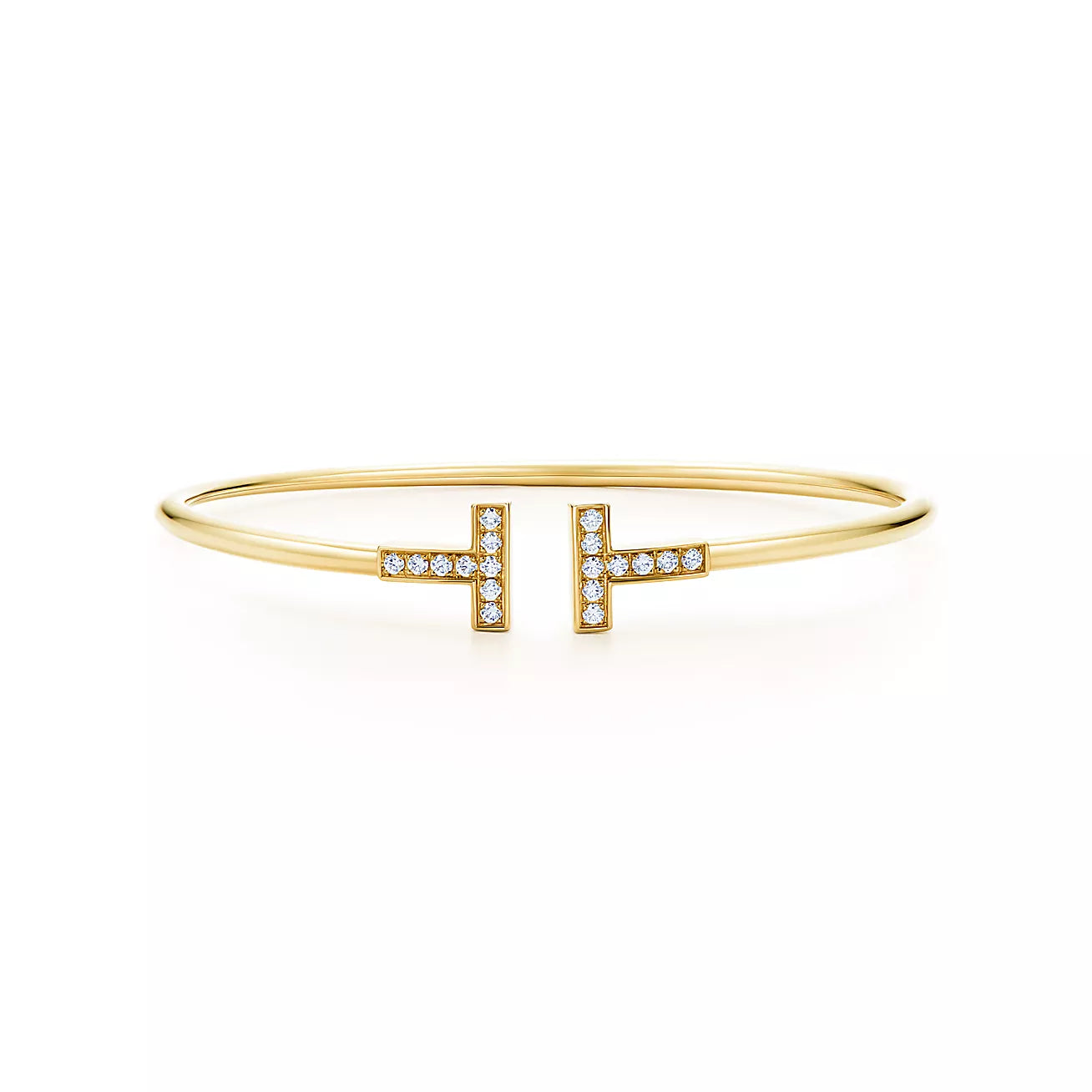 T Bangle, 18k Yellow Gold Plated, Inlaid cubic zircon