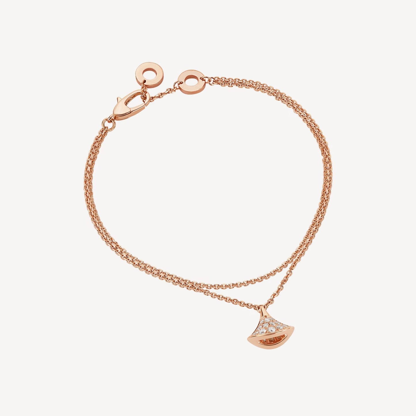 Divas' Dream Double Chain Bracelet - 925 Sterling Silver, 18K Rose Gold Plated with Paved Cubic Zirconia