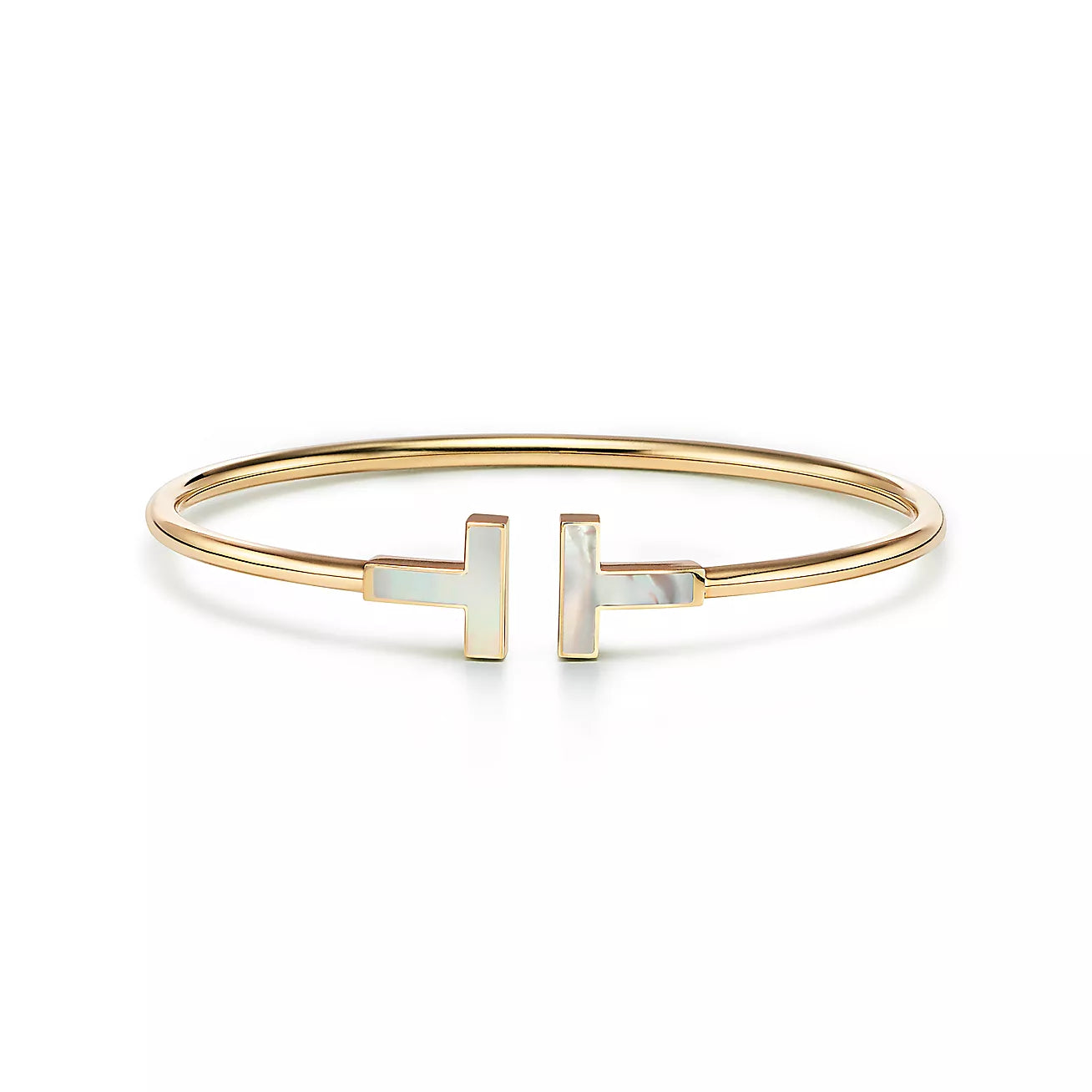 T Bangle, 18k Yellow Gold Plated, Mother of Pearl