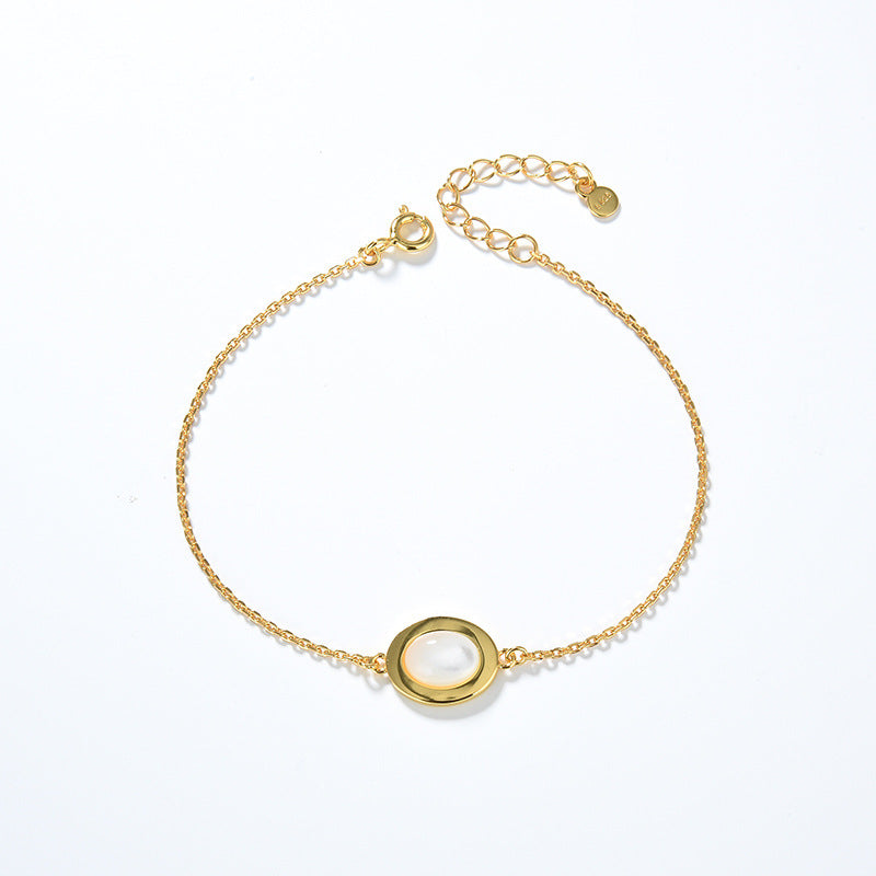 Mumtaz Jewellers Natural Moonstone Bracelet,925 Silver,18k Yellow Gold Plated