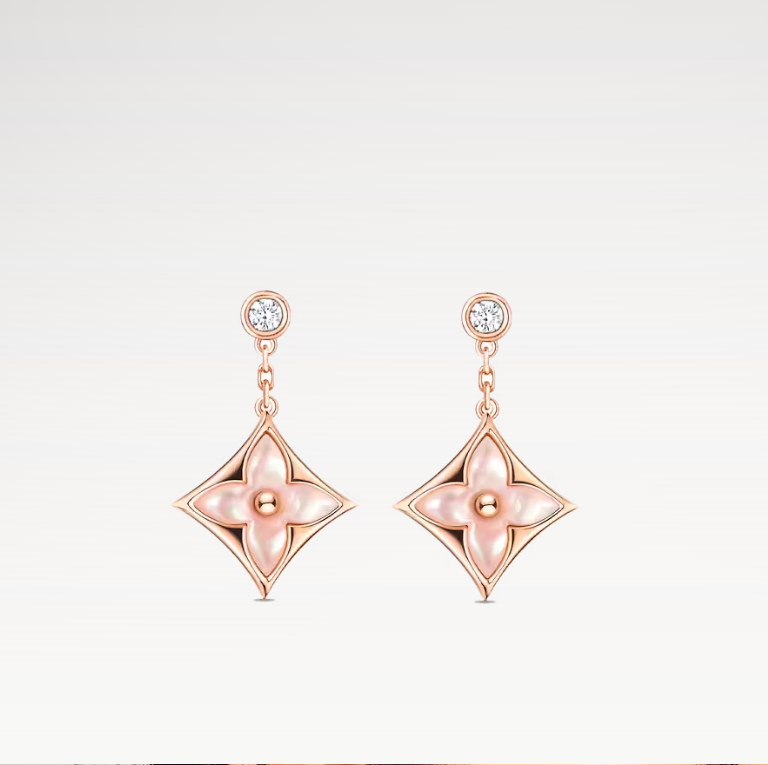 Color Blossom Earstuds, 18k Gold Plated, Pink Mother-Of-Pearl, And Zirconia Diamond