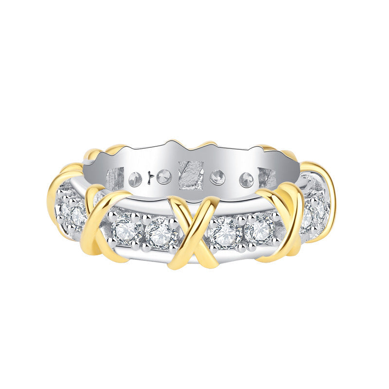 Geometric Shape Ring,925 Silver,Inlaid With Imitation Diamonds