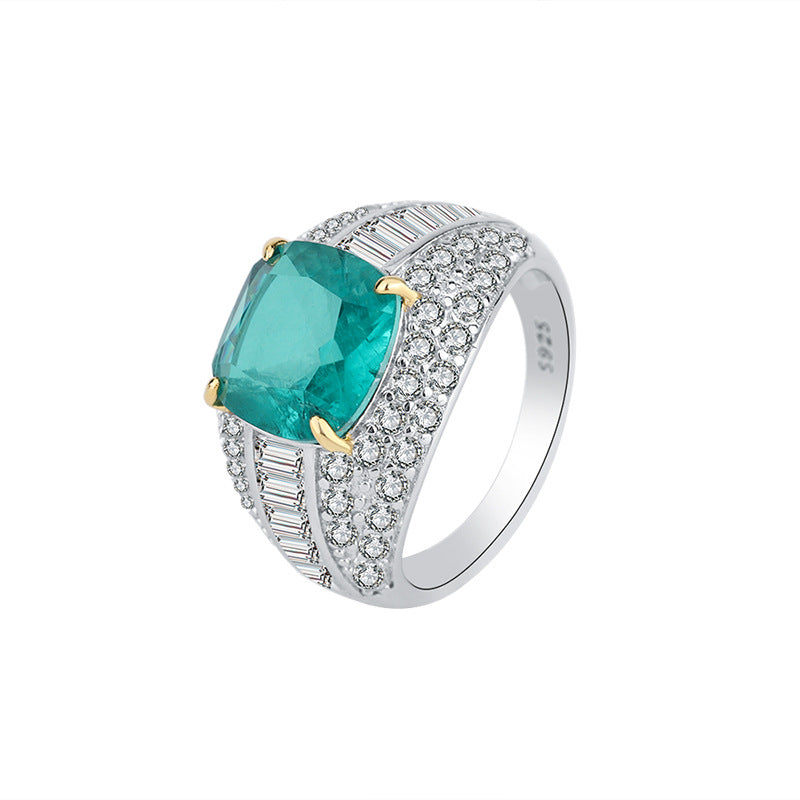 Mumtaz Jewellers Imitation Emerald Gemstone Ring, 925 Silver, Inlaid With Imitation Diamond