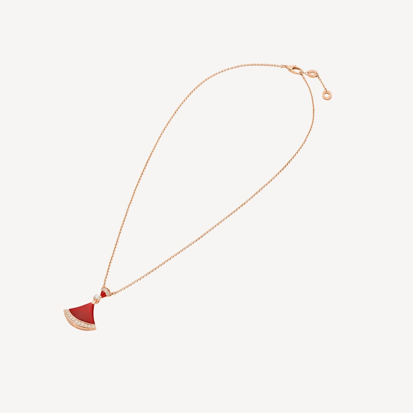 Rose Gold Red Agate Fan Pendant Necklace