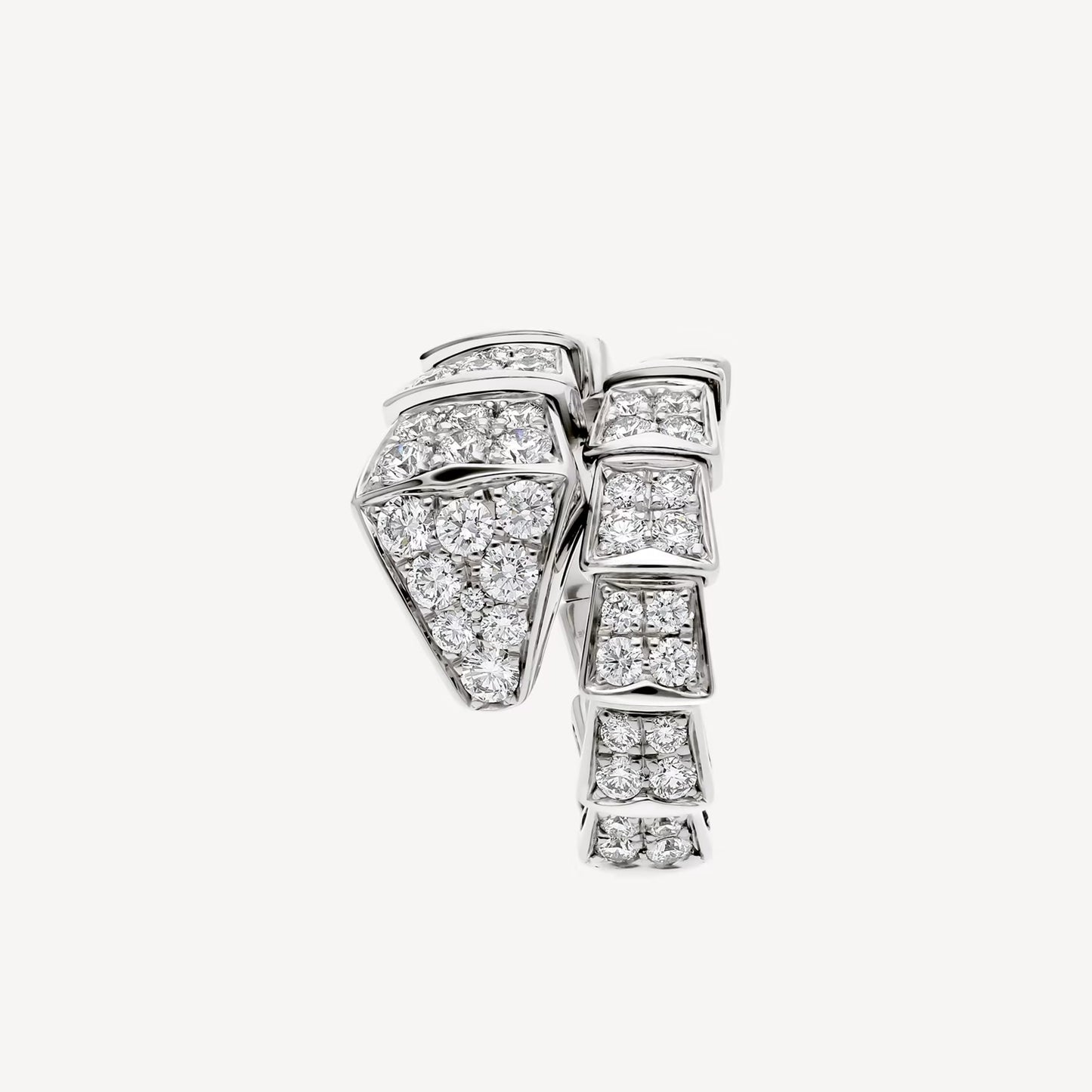 Serpenti Ring, V Gold, 18k White Gold Plated, Cubic Zircon Paved