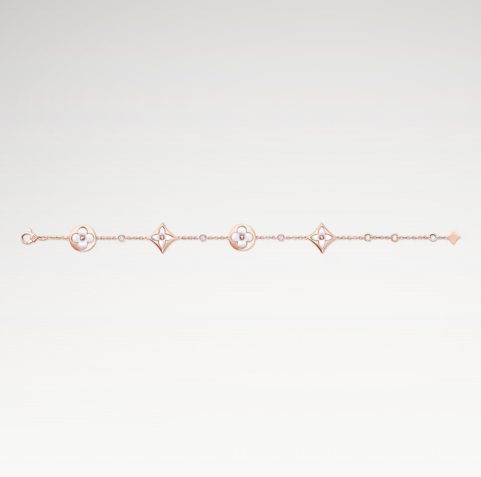 Color Blossom Multi-Pattern Bracelet, Plated With 18k Rose Gold, White Mother-of-Pearl, And Zircon