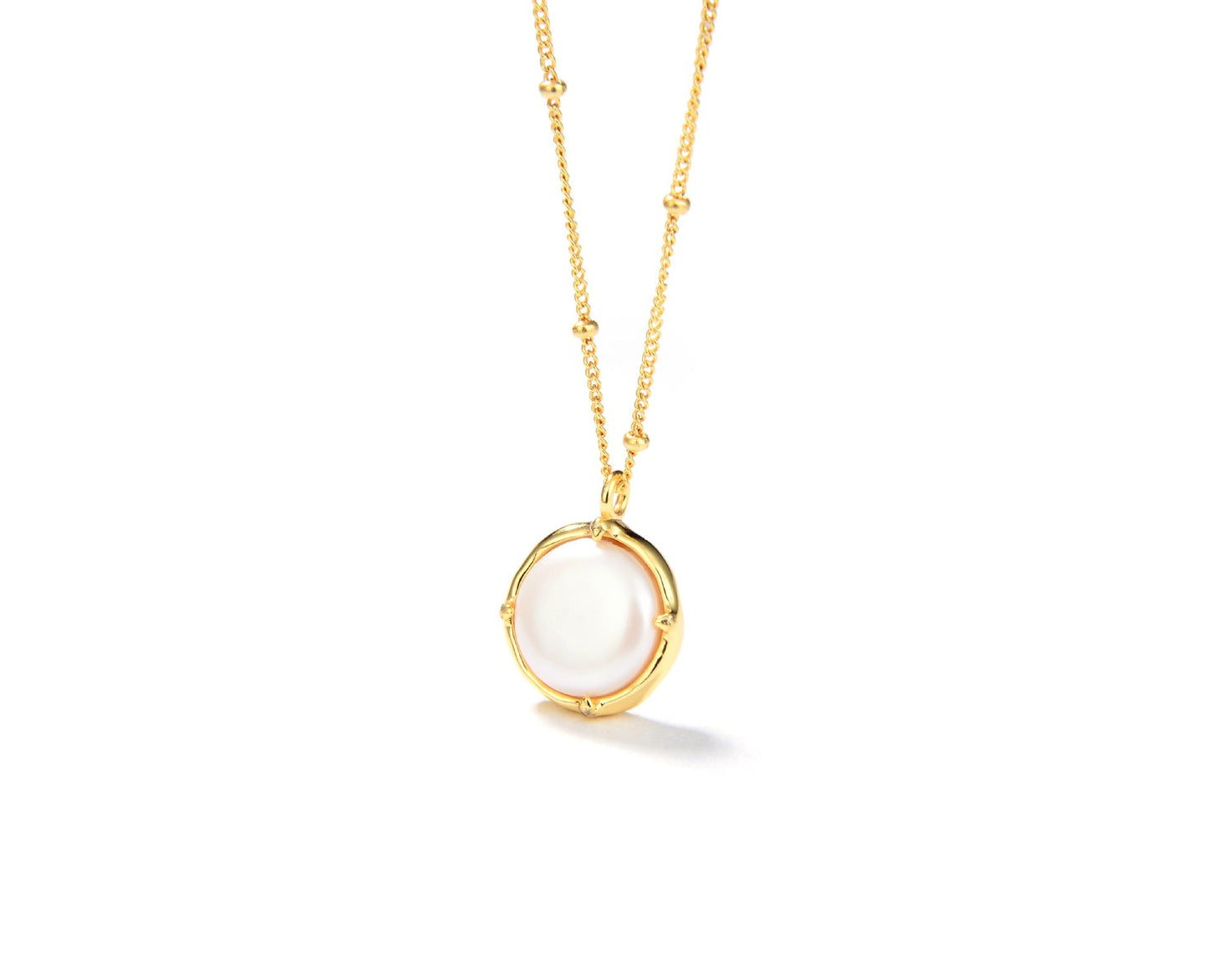 Mumtaz Jewellers Baroque Button Pearl Necklace, 925 Silver, 18k Gold Plated