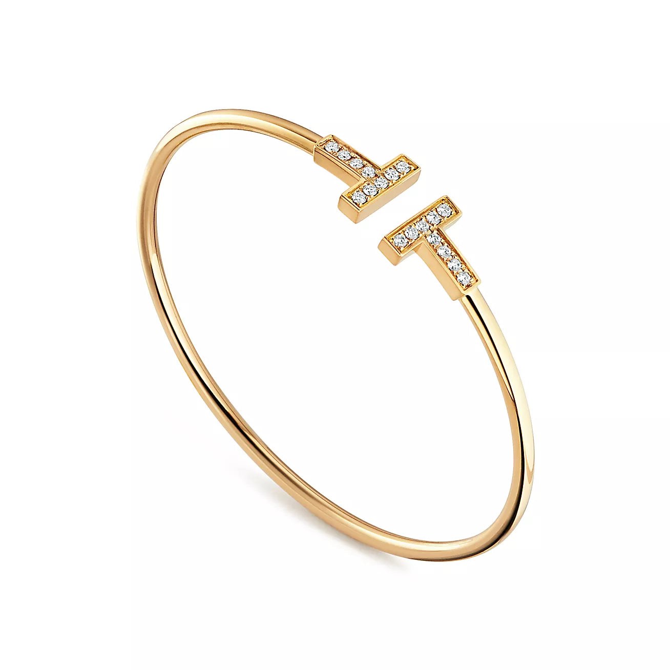 T Bangle, 18k Yellow Gold Plated, Inlaid cubic zircon