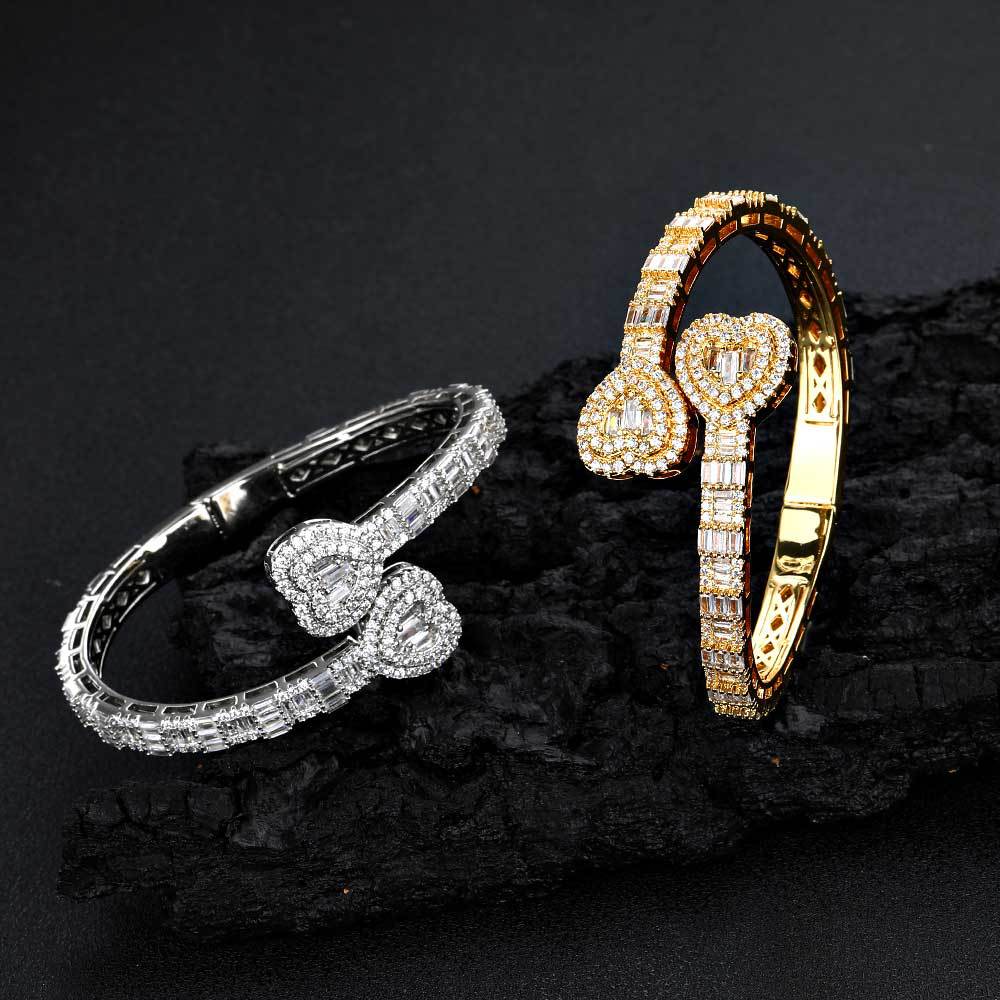 Heart Baguette Bangle, Gold Plated