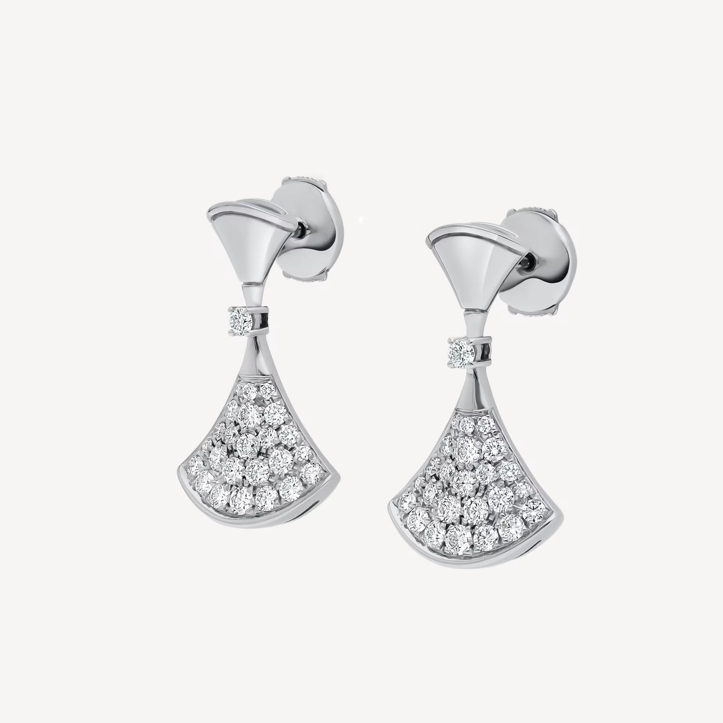 Divas' Dream Earrings - 925 Sterling Silver, 18K White Gold Plated with Paved Cubic Zirconia