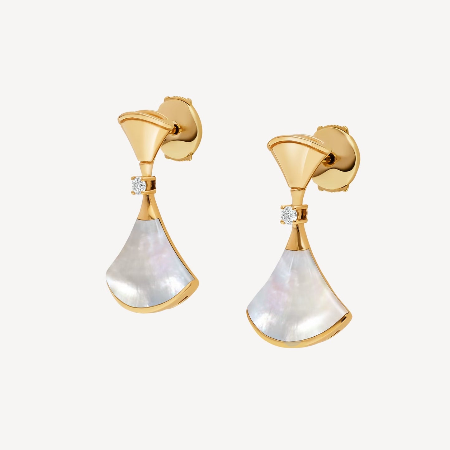 Divas' Dream Earrings - 925 Sterling Silver, 18K Yellow Gold Plated with Mother of Pearl & Cubic Zirconia