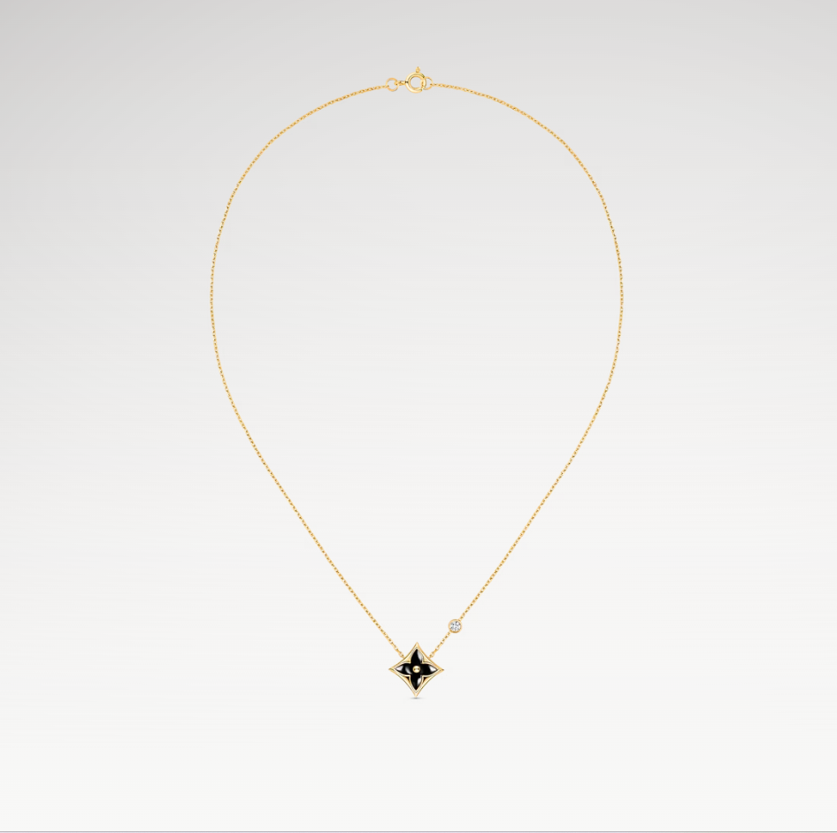 Color Blossom Star Pendant Necklace, 18k Gold Plated, Onyx And Zircon