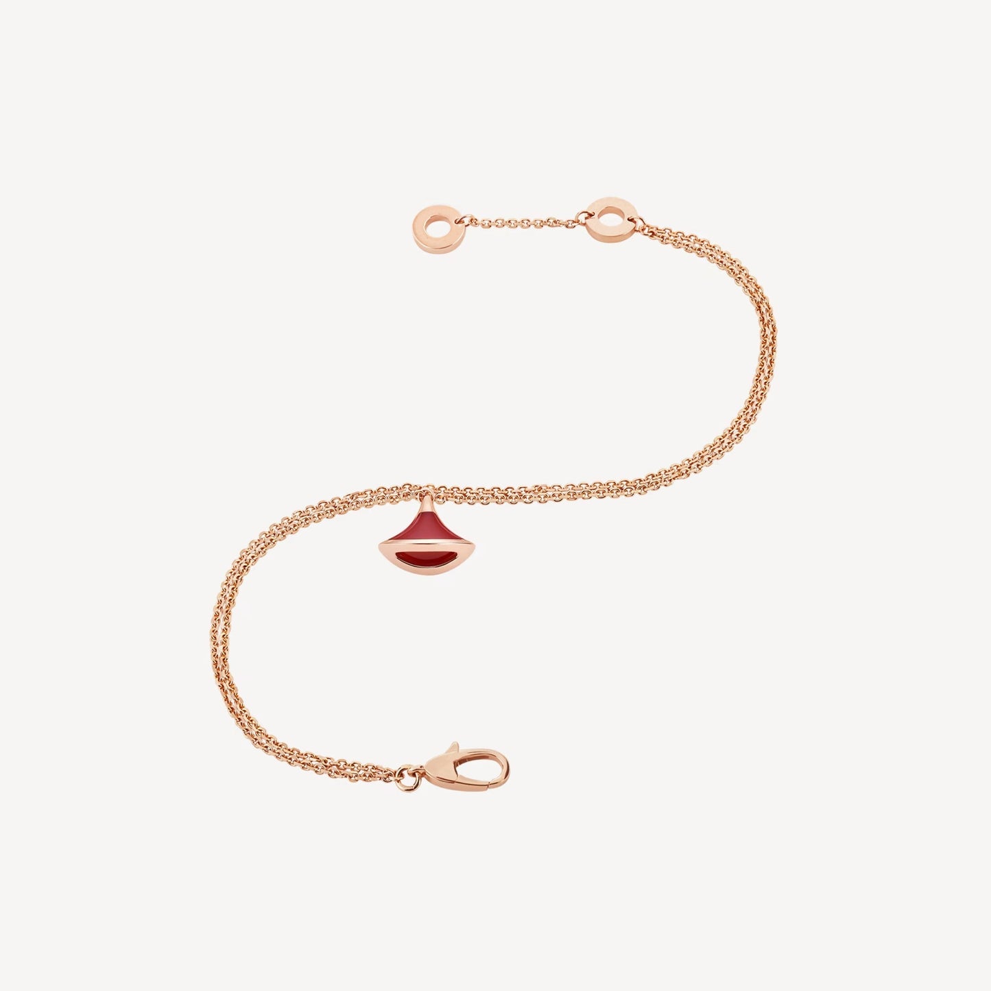 Divas' Dream Double Chain Bracelet - 925 Sterling Silver, 18K Rose Gold Plated with Red Agate
